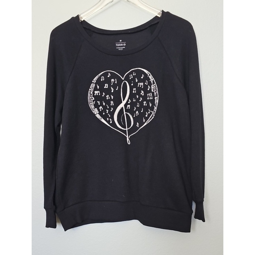 Torrid Music Note Heart Graphic Sweatshirt Treble Clef Black Size 00 M/L 10/12